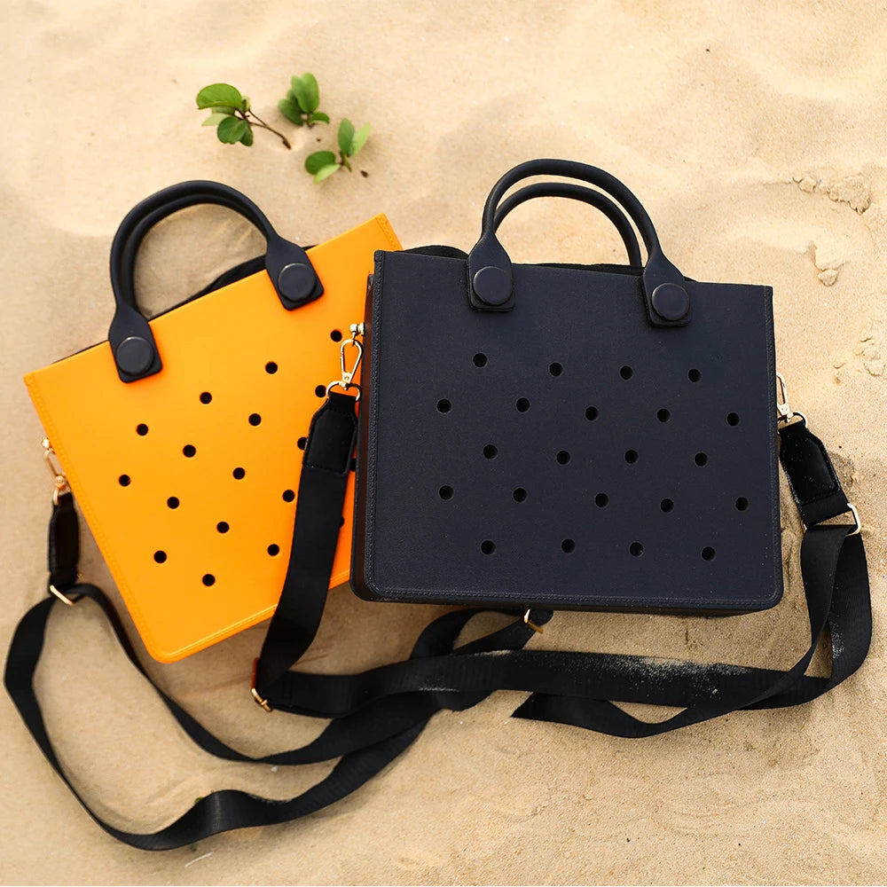 Beach Tote Travel Handbag Storage Fashion Storage EVA Large Leather Shoulder Bag for Women Casual Waterproof Bag Hole Fit Charms