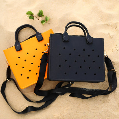 Beach Tote Travel Handbag Storage Fashion Storage EVA Large Leather Shoulder Bag for Women Casual Waterproof Bag Hole Fit Charms