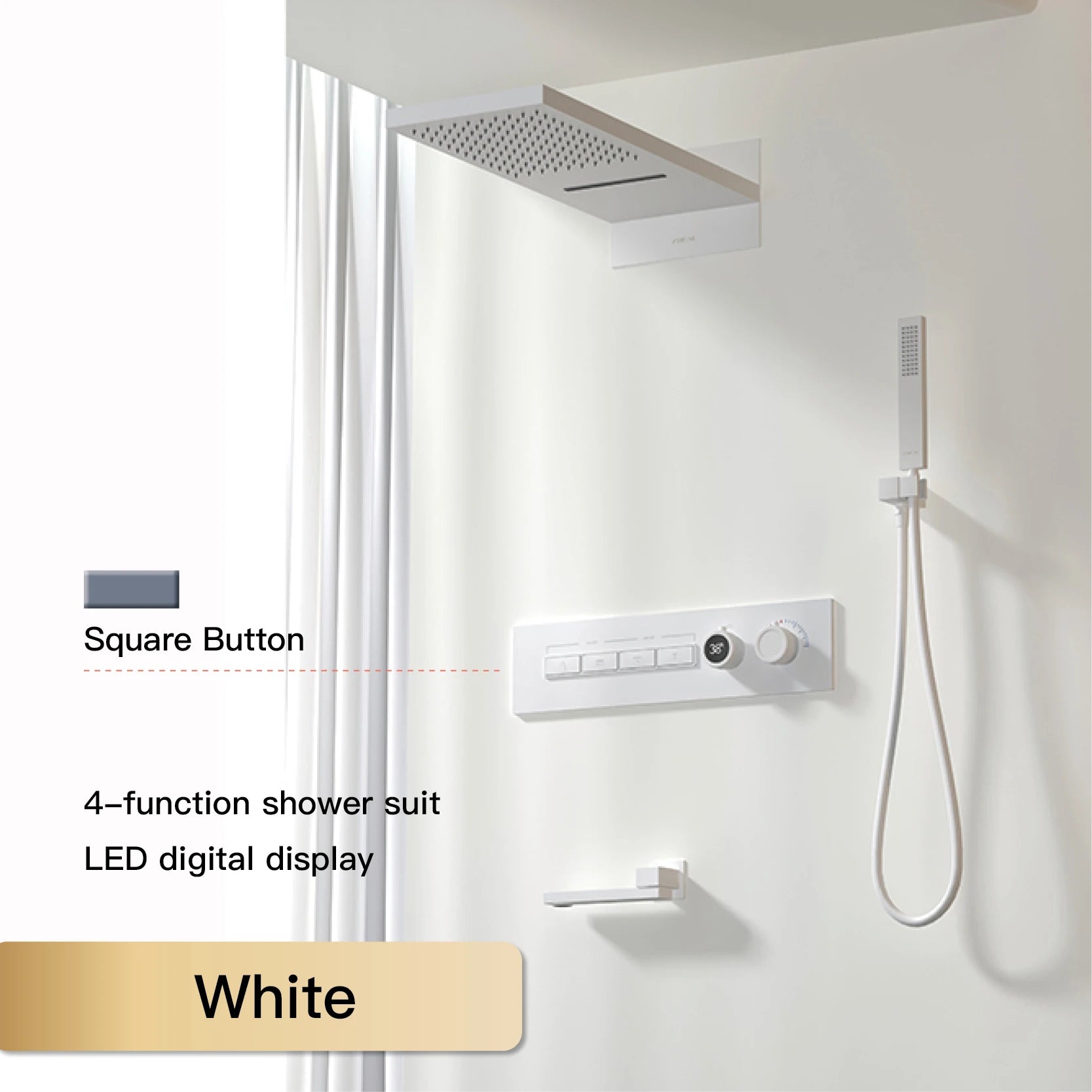 Luxury  black brass shower system wall-mounted LED digital display design Cold &amp; hot dual-control 4-function ceiling shower Tap