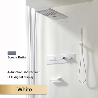 Luxury  black brass shower system wall-mounted LED digital display design Cold &amp; hot dual-control 4-function ceiling shower Tap