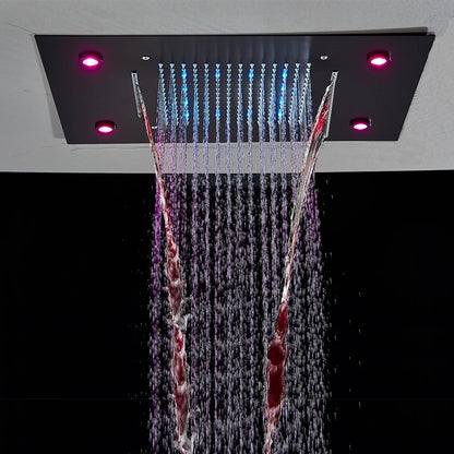 Black Thermostatic Bathroom Shower Faucet Set Remote LED Rainfall Head Faucets Crane 3 Way Concealed Embedded Hot Cold Mixer Tap