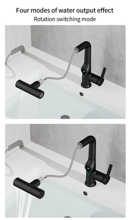 Waterfall Temperature Digital Display Basin Faucet Lift Up Down Stream Sprayer Hot Cold Water Sink Mixer Wash Tap For Bathroom