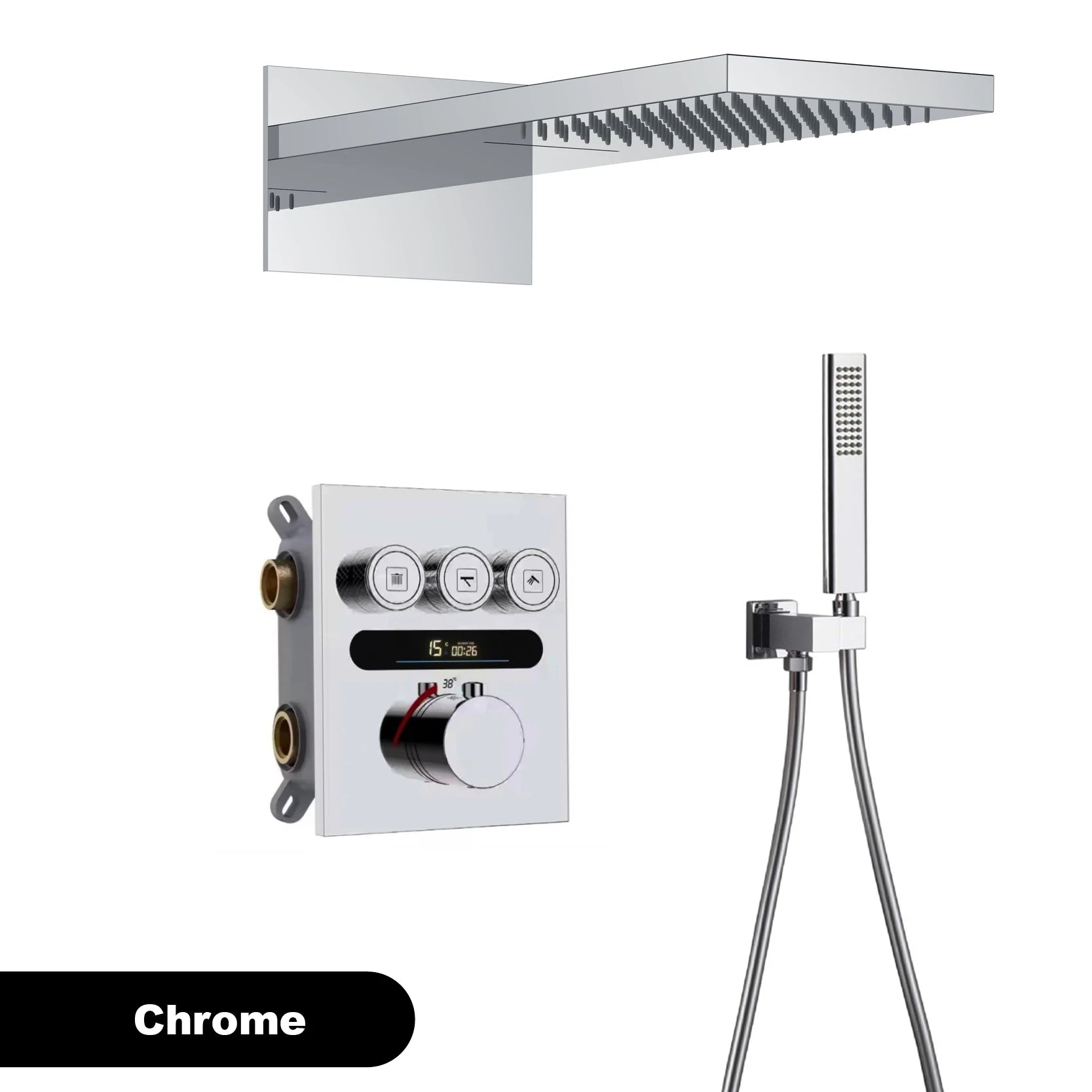 Luxury  gold LED digital display constant temperature shower system with hot&amp;cold water ceiling embedded bath Mixer