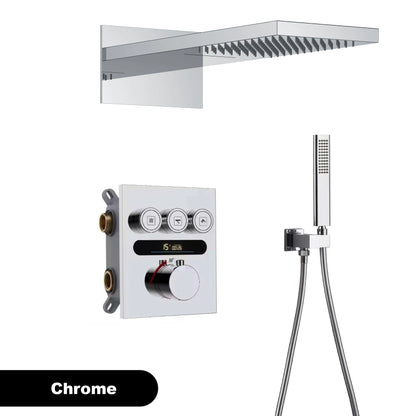 Luxury  gold LED digital display constant temperature shower system with hot&amp;cold water ceiling embedded bath Mixer