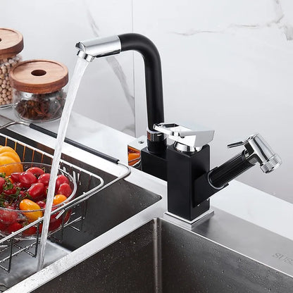 kitchen Sink Faucet Black Deck Mounted Flexible Pull Out Mixer Tap Hot Cold Kitchen Faucet Spring Spout Chrome Silver Faucet