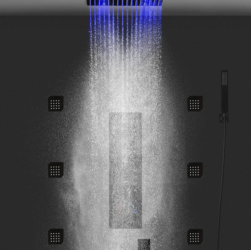 Luxury 16/20 Inch 400/500mm Rainfall Mist Spray LED Shower Head Set Constant Temperature Valve Mixer With Side Massage Jets