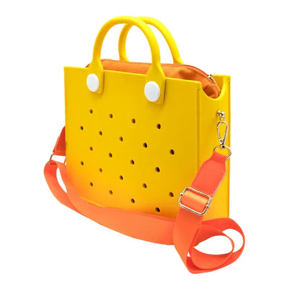 Beach Tote Travel Handbag Storage Fashion Storage EVA Large Leather Shoulder Bag for Women Casual Waterproof Bag Hole Fit Charms