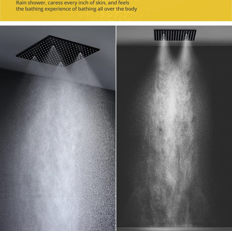 Luxury 16/20 Inch 400/500mm Rainfall Mist Spray LED Shower Head Set Constant Temperature Valve Mixer With Side Massage Jets