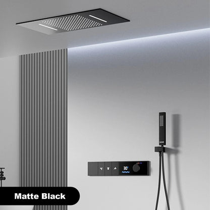 Luxury Brass Gun Grey Thermostatic LED Digital Display 3 Spray Modes Shower System.Ceiling-Embedded Waterfall Outlet Bath Mixer