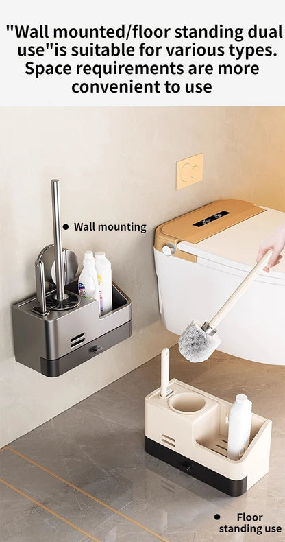 Wall-Mounted Bathroom Storage Rack With Suction Cup Toilet Brush No Drilling Required - New Toilet Brush For Spotless Cleaning