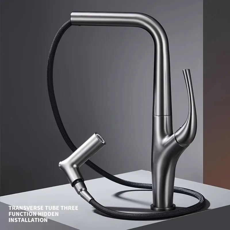 Pull Out Water Filter Tap Brass Crane For Deck Mounted Black  Sink Mixer 3 Way Kitchen Faucet