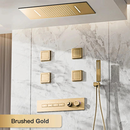 Luxury gun gray brass shower system with ceiling design Hidden LED digital display Dual control of Hot &amp; Cold  bathroom Faucet