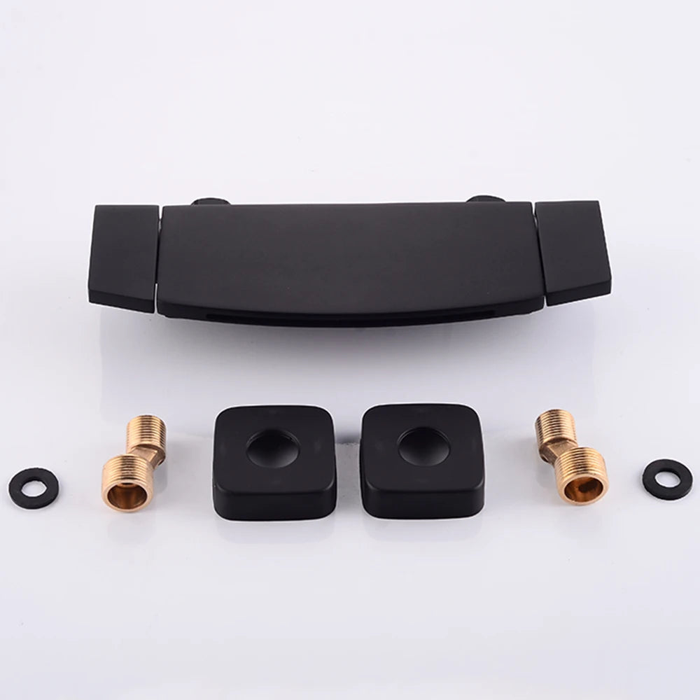 Black Bathroom Waterfall Tub Faucet Deck Mount Dual Handle Brass Bathtub Shower Faucet Mixer Tub Tap