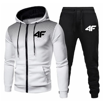 Autumn Winter Mens Tracksuit Jogging Sweatpants 2 Piece Set Sport Zipper Jacket+Running Trousers Suit Casual Printing Clothing