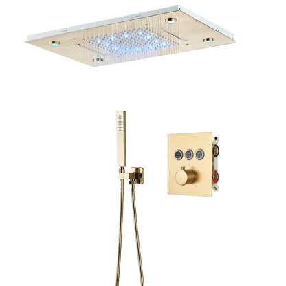 Black Thermostatic Bathroom Shower Faucet Set Remote LED Rainfall Head Faucets Crane 3 Way Concealed Embedded Hot Cold Mixer Tap
