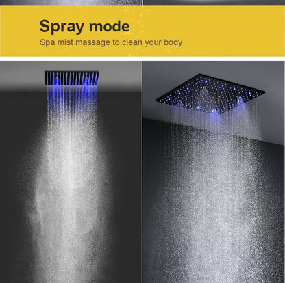 Luxury 16/20 Inch 400/500mm Rainfall Mist Spray LED Shower Head Set Constant Temperature Valve Mixer With Side Massage Jets