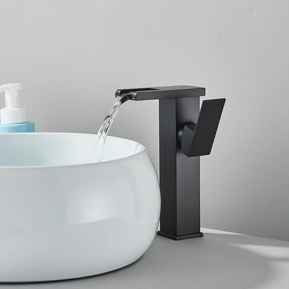 LED Bathroom Sink Faucet Brass Waterfall Faucet BlackBathroom Hot/Cold Mixer Crane Deck Mounted Wash Sink Taps Single Handle Tap