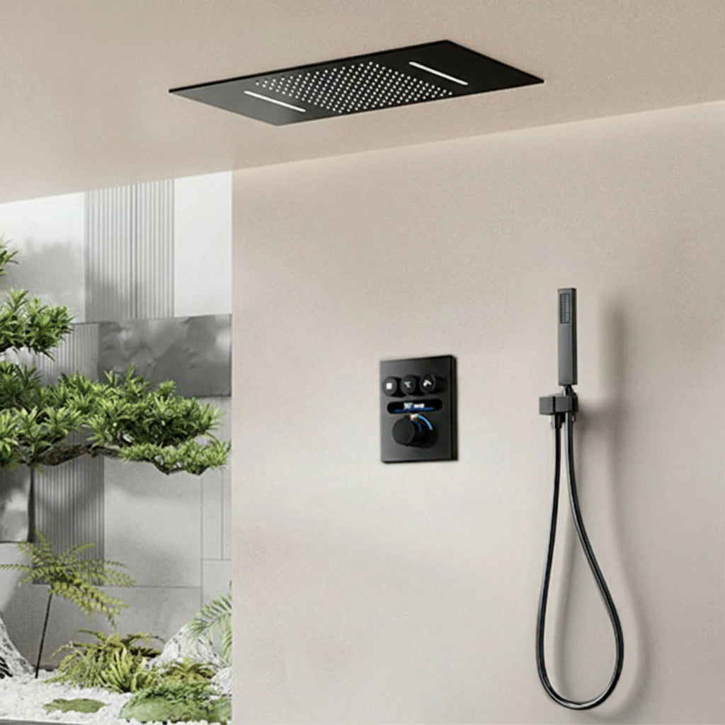 Luxury  gold LED digital display constant temperature shower system with hot&amp;cold water ceiling embedded bath Mixer