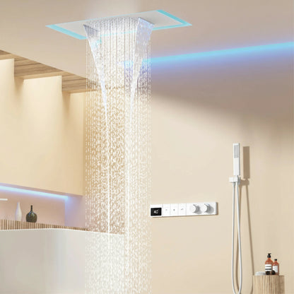 Intelligent digital display luxury white brass shower system with hidden design Dual control of hot &amp; cold Wall mounted faucet