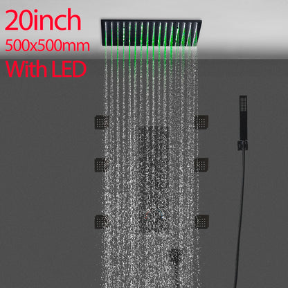 Luxury 16/20 Inch 400/500mm Rainfall Mist Spray LED Shower Head Set Constant Temperature Valve Mixer With Side Massage Jets