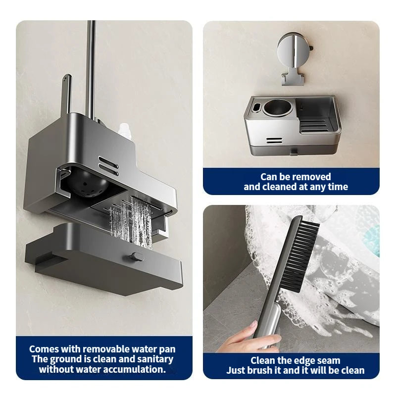 Wall-Mounted Bathroom Storage Rack With Suction Cup Toilet Brush No Drilling Required - New Toilet Brush For Spotless Cleaning