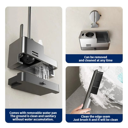Wall-Mounted Bathroom Storage Rack With Suction Cup Toilet Brush No Drilling Required - New Toilet Brush For Spotless Cleaning