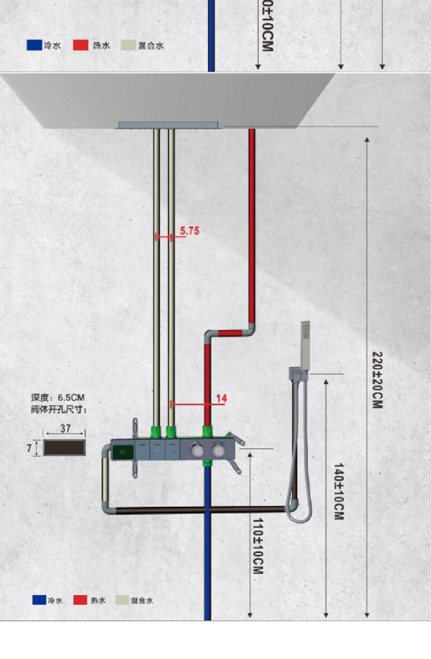 Intelligent digital display luxury white brass shower system with hidden design Dual control of hot &amp; cold Wall mounted faucet