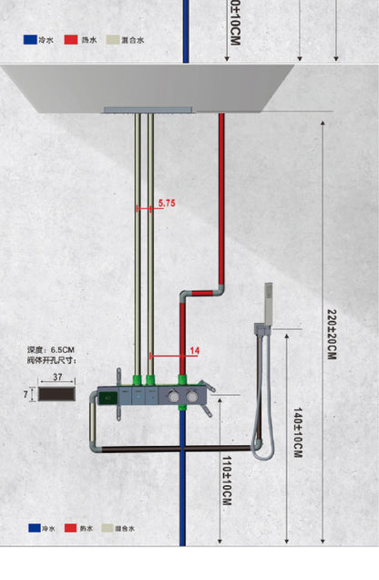 Intelligent digital display luxury white brass shower system with hidden design Dual control of hot &amp; cold Wall mounted faucet