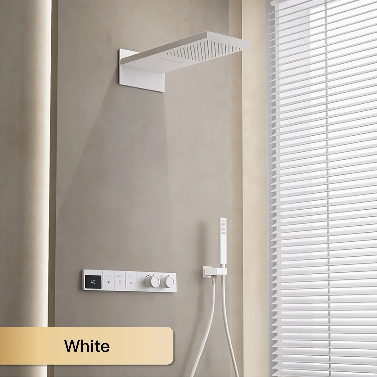 Intelligent digital display luxury white brass shower system with hidden design Dual control of hot &amp; cold Wall mounted faucet