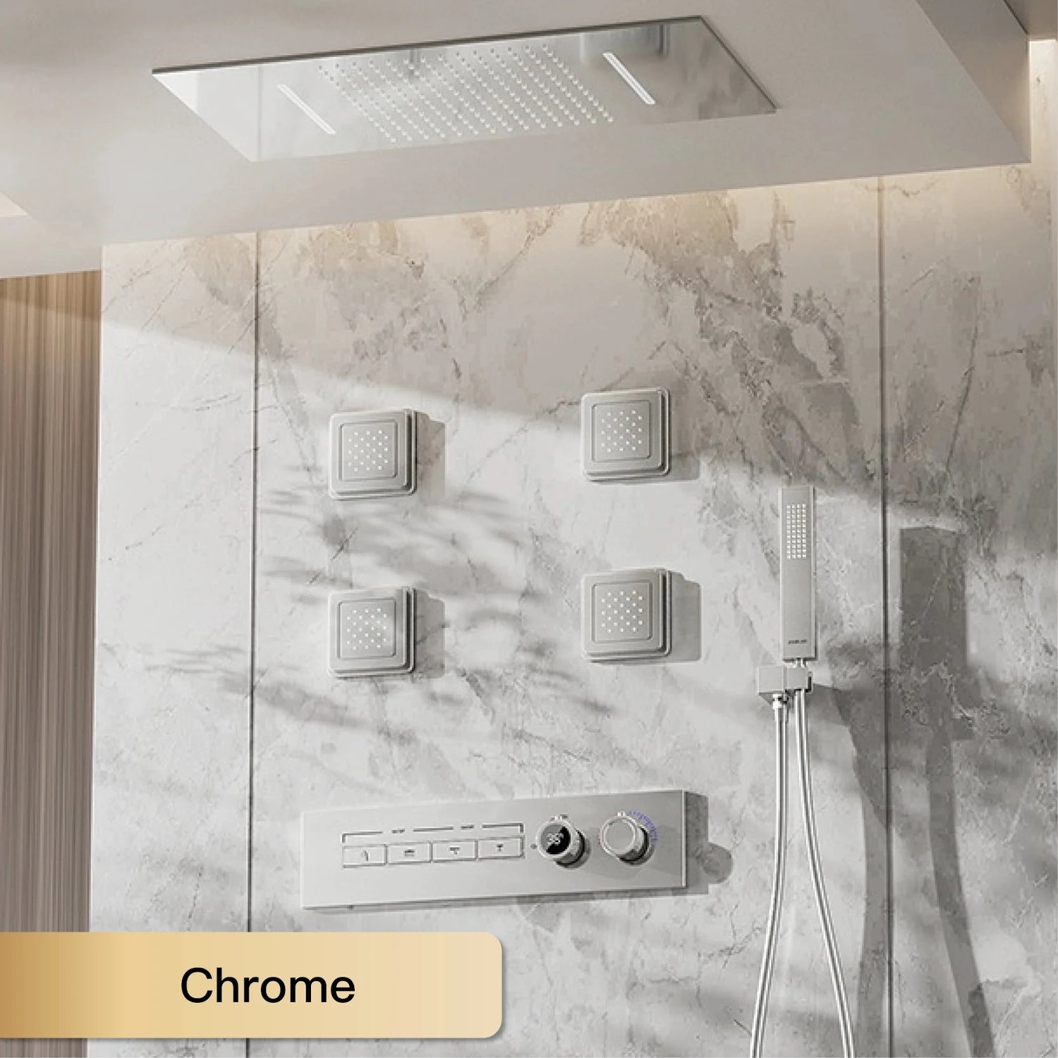 Luxury gun gray brass shower system with ceiling design Hidden LED digital display Dual control of Hot &amp; Cold  bathroom Faucet