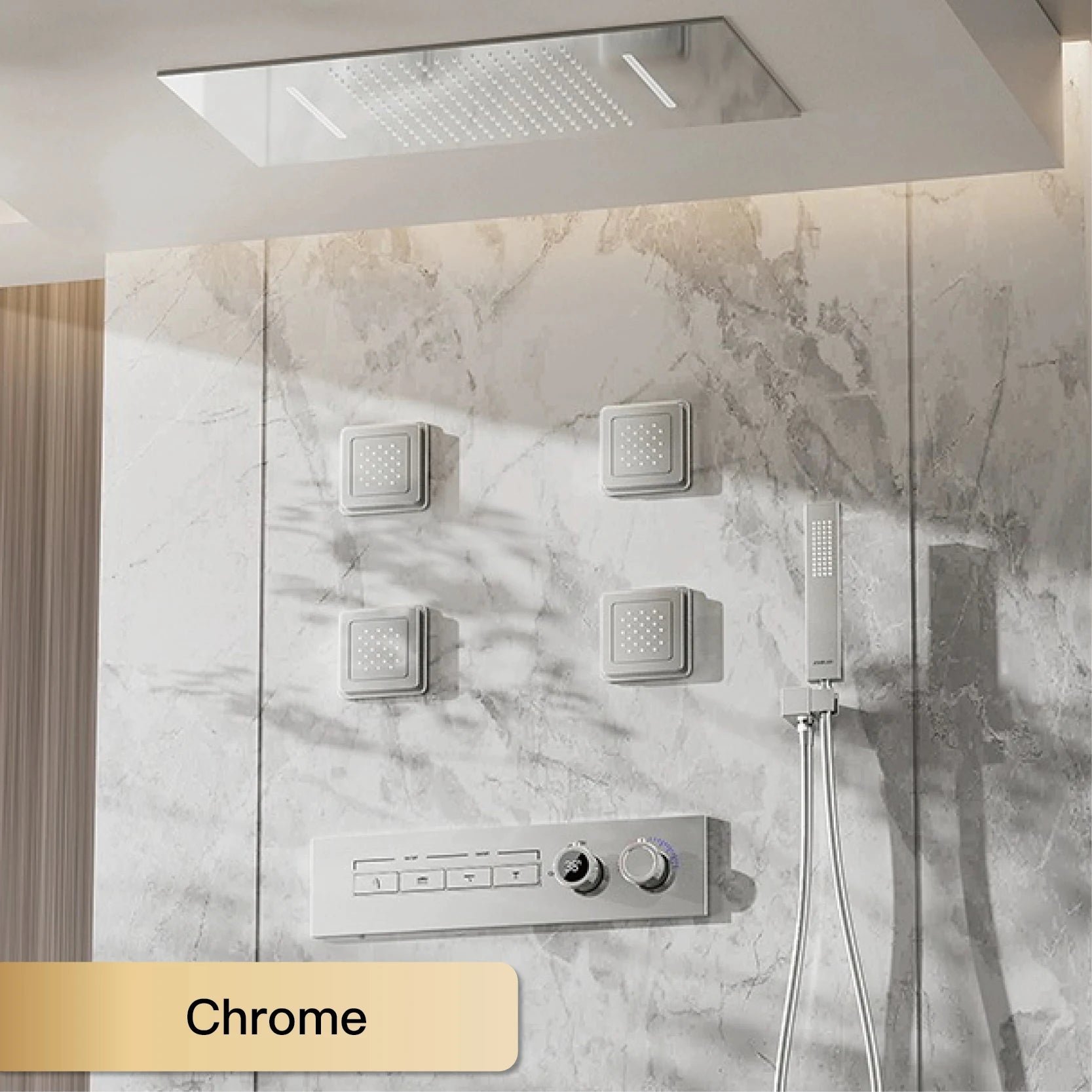 Luxury gun gray brass shower system with ceiling design Hidden LED digital display Dual control of Hot &amp; Cold  bathroom Faucet