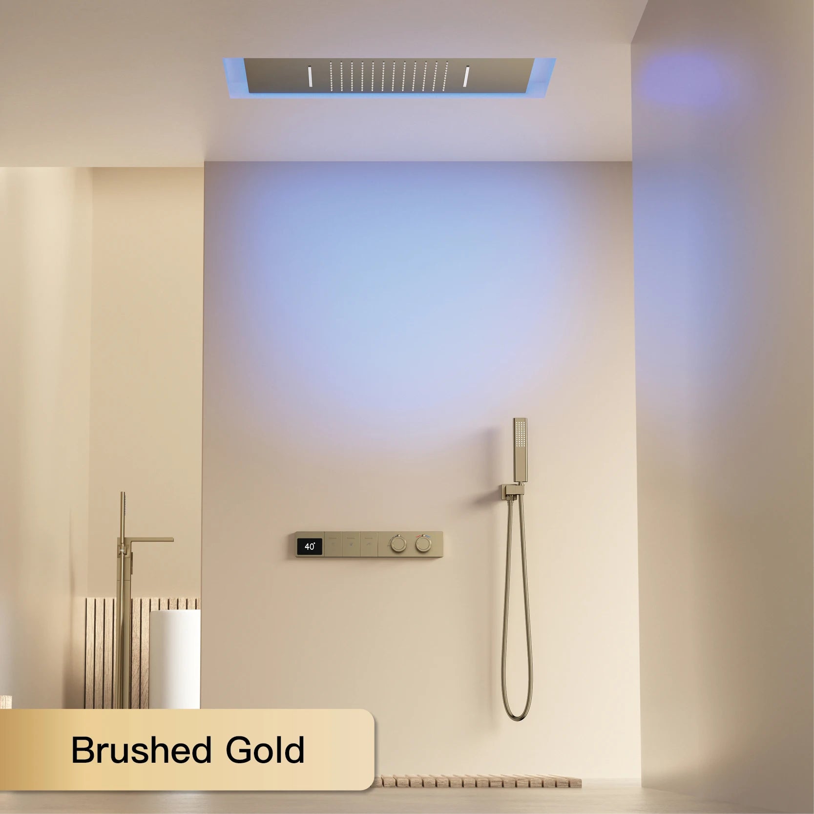 Intelligent digital display luxury white brass shower system with hidden design Dual control of hot &amp; cold Wall mounted faucet