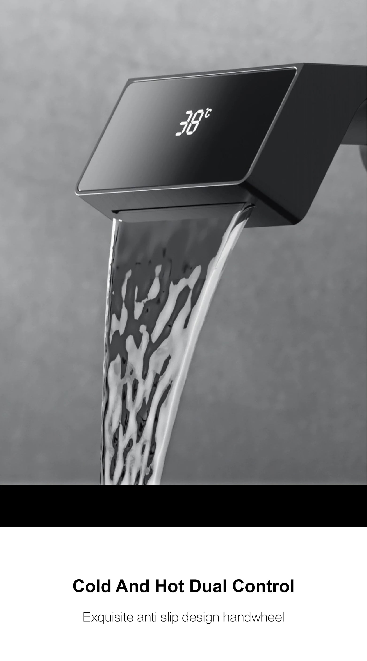 Luxury gun gray brass bathroom faucet LED digital display design, hot and cold water in wall type single handle basin faucet