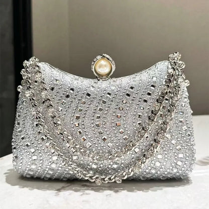 Fine Rhinestone Diamond Inlay Dinner Evening Bag Retro Luxury Gold Silver Blue Small Clutch For Women Wedding Party Shoulder Bag