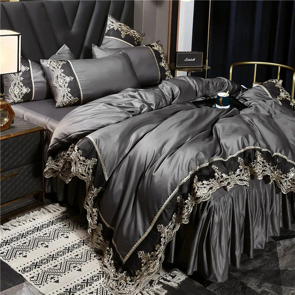 Summer European Ice Rayon Bed Skirt Bedding Set Skin-Friendly Silky Quilt Kit for Sleepers Ice Silk Cozy Cooling Bedspread Sets