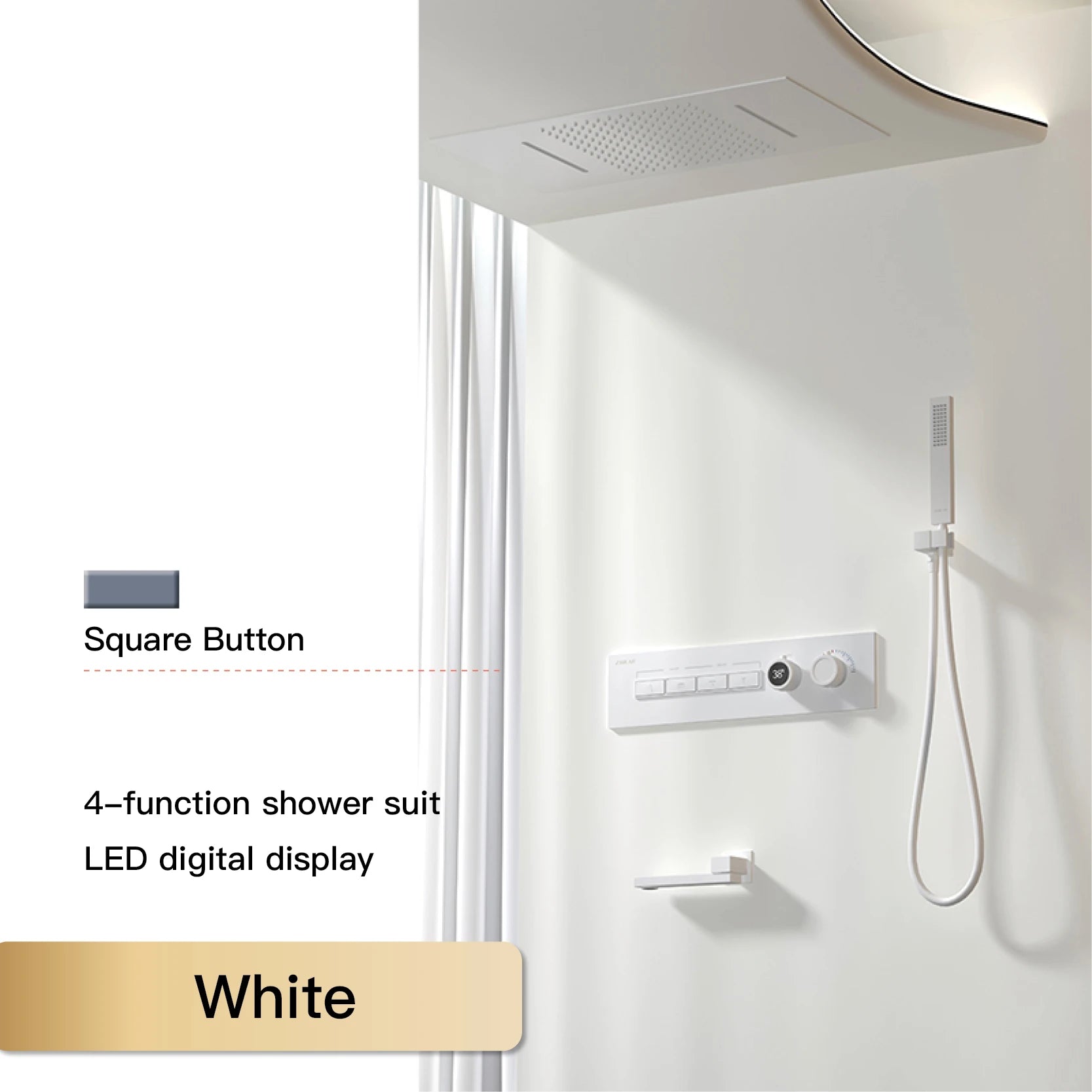 Luxury  black brass shower system wall-mounted LED digital display design Cold &amp; hot dual-control 4-function ceiling shower Tap