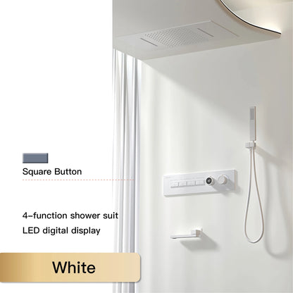 Luxury  black brass shower system wall-mounted LED digital display design Cold &amp; hot dual-control 4-function ceiling shower Tap