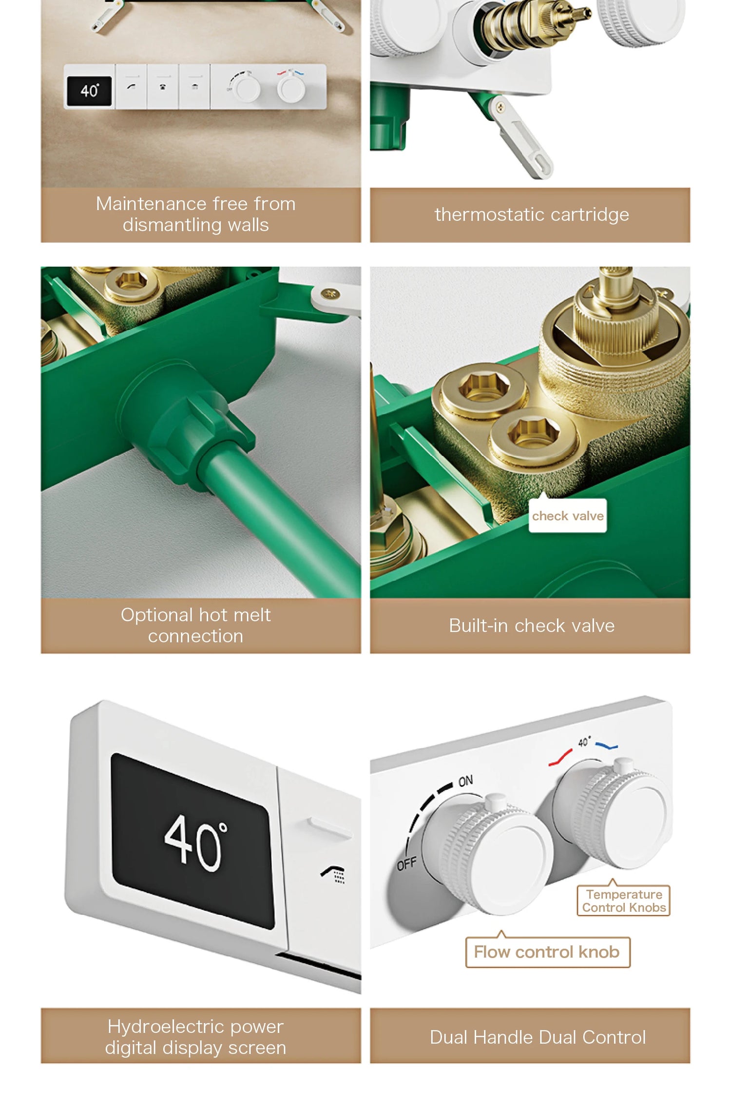 Intelligent digital display luxury white brass shower system with hidden design Dual control of hot &amp; cold Wall mounted faucet