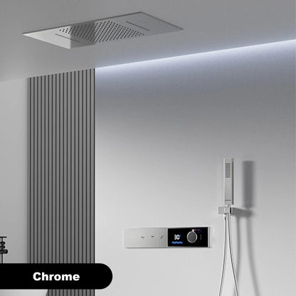 Luxury Brass Gun Grey Thermostatic LED Digital Display 3 Spray Modes Shower System.Ceiling-Embedded Waterfall Outlet Bath Mixer