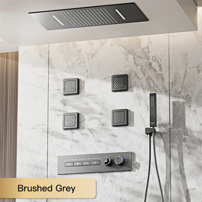 Luxury gun gray brass shower system with ceiling design Hidden LED digital display Dual control of Hot &amp; Cold  bathroom Faucet