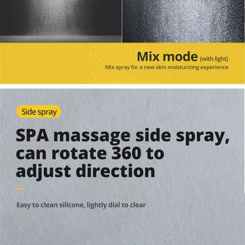 Luxury 16/20 Inch 400/500mm Rainfall Mist Spray LED Shower Head Set Constant Temperature Valve Mixer With Side Massage Jets