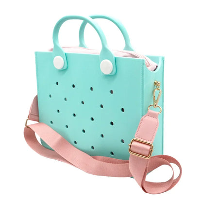 Beach Tote Travel Handbag Storage Fashion Storage EVA Large Leather Shoulder Bag for Women Casual Waterproof Bag Hole Fit Charms