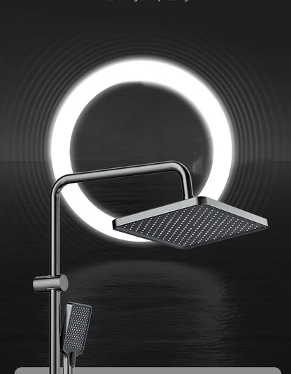 Grey Piano Button Ambient Light Bathroom Shower Full Set Digital Display Shower System Sets Rain Faucets Shower Head