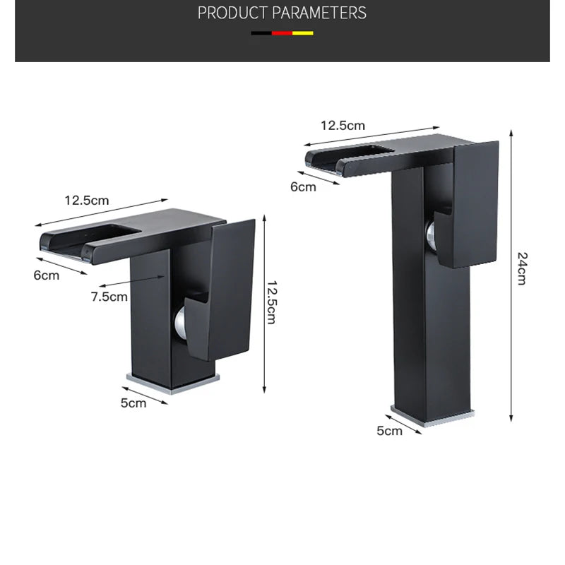 Luxury LED Black Basin Faucet Tall And Short Tap Bathroom Single Handle Cold and Hot Water Flow Produces Electricity