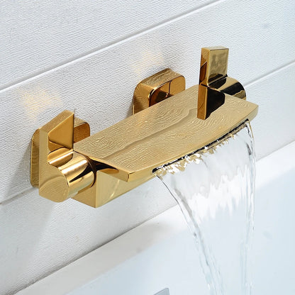 Black Bathroom Waterfall Tub Faucet Deck Mount Dual Handle Brass Bathtub Shower Faucet Mixer Tub Tap