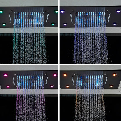 Black Thermostatic Bathroom Shower Faucet Set Remote LED Rainfall Head Faucets Crane 3 Way Concealed Embedded Hot Cold Mixer Tap