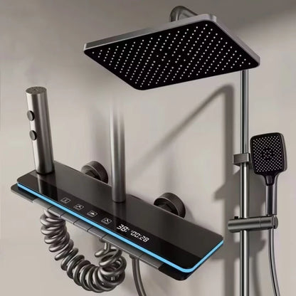 New Shower Set Four-Function Smart Digital Display Shower System Rainfall Pressurized Wall-mounted Piano Key Shower Faucet Set
