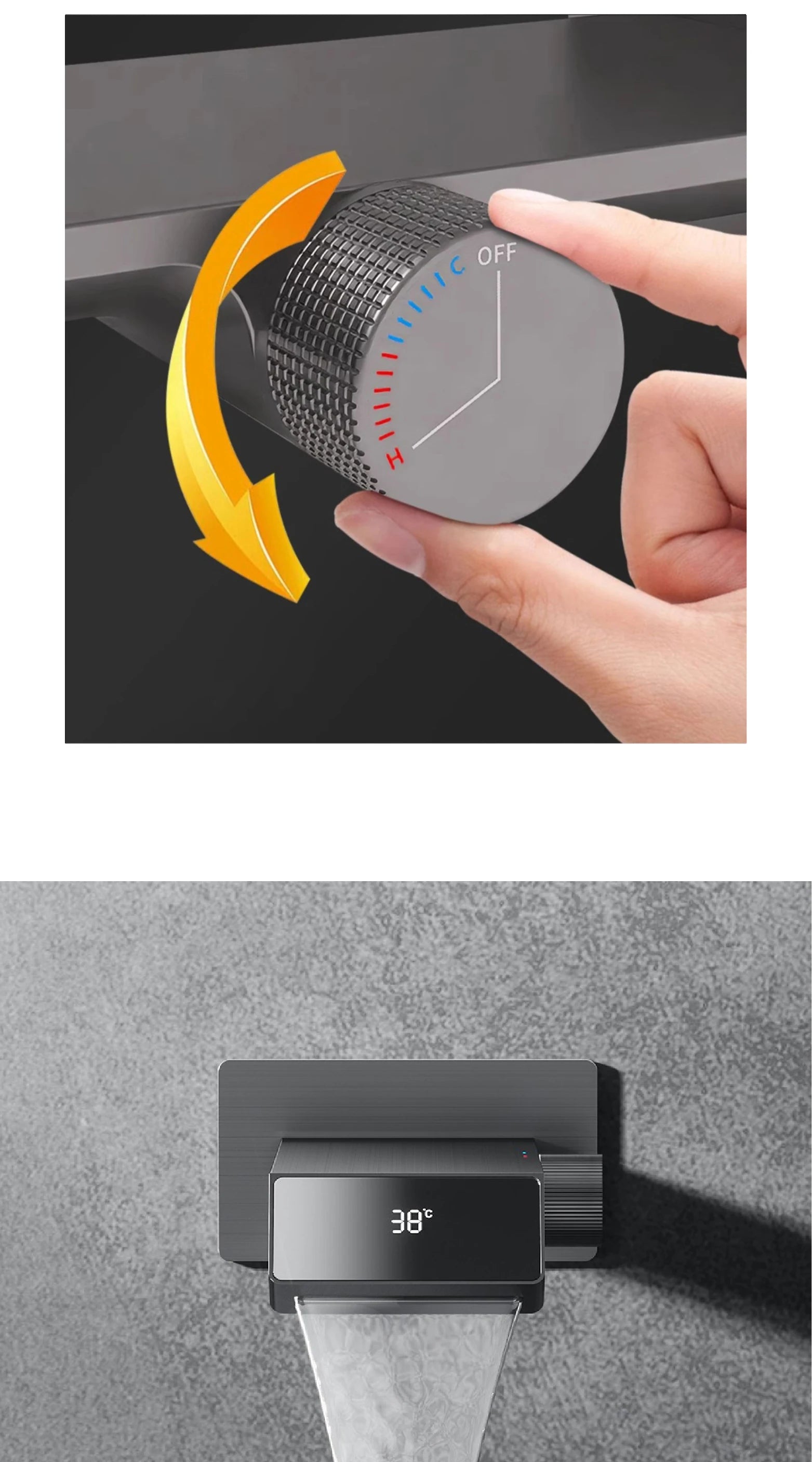 Luxury gun gray brass bathroom faucet LED digital display design, hot and cold water in wall type single handle basin faucet