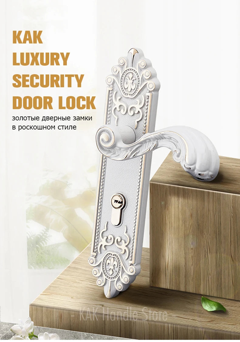KA European Style Gold Door Locks with Keys Door Handle Ivory White Security Entrance Door Lock Mute Anti-theft Door Hardware
