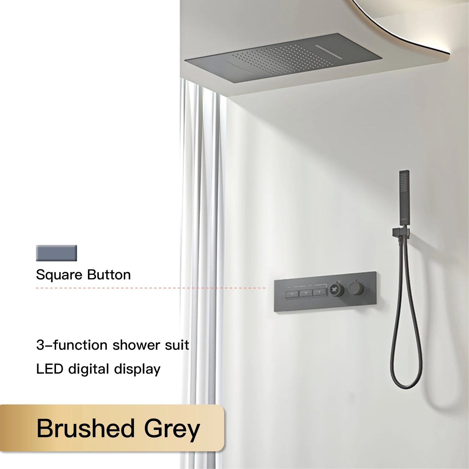 Luxury  black brass shower system wall-mounted LED digital display design Cold &amp; hot dual-control 4-function ceiling shower Tap